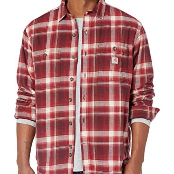 NWT Carhartt Men's Rugged Flex Relaxed Fit Flannel Fleece Lined Plaid Shirt XL - Picture 2 of 5